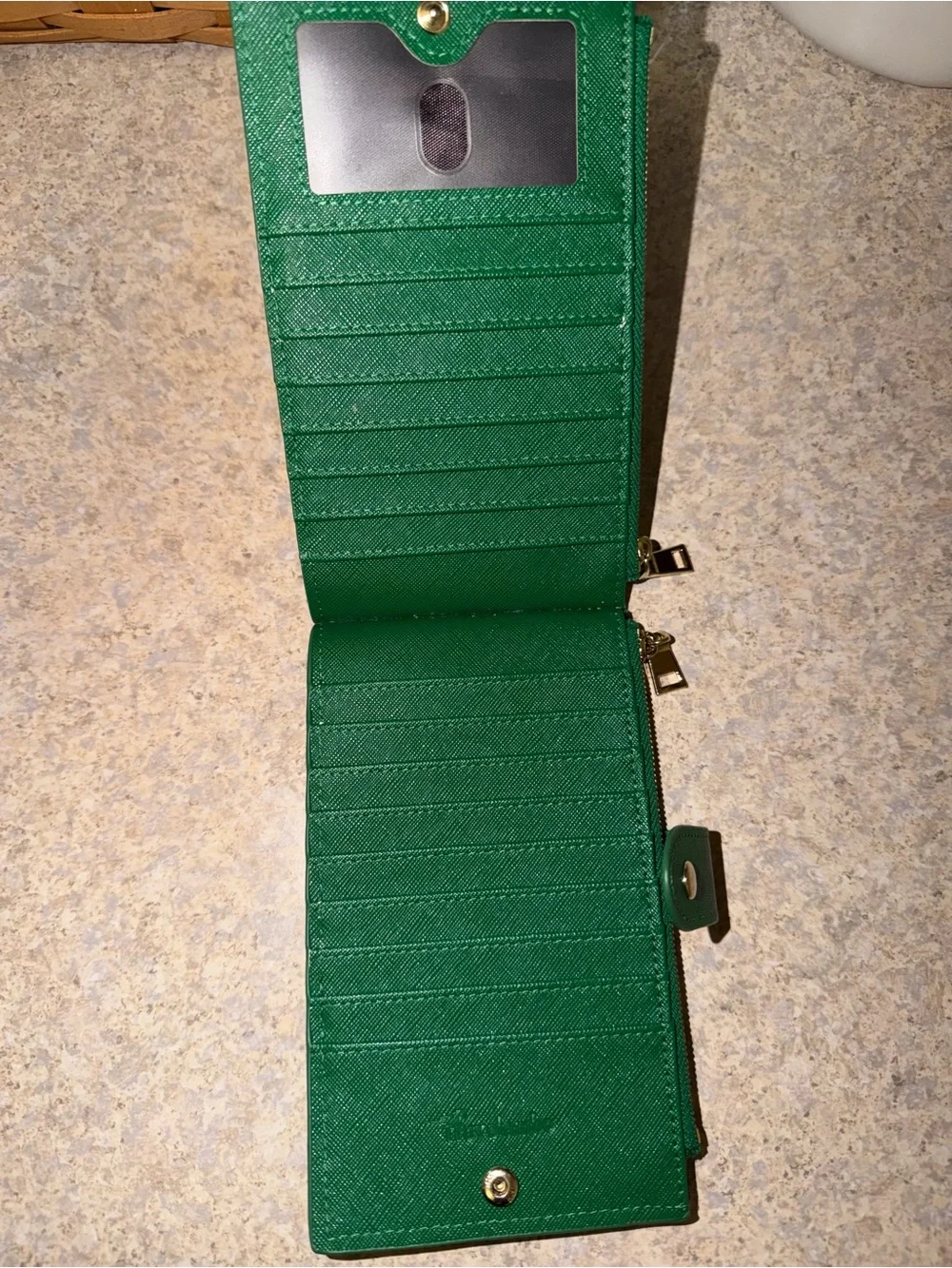 Travelambo Emerald Green RFID Bifold Wallet Gold Hardware